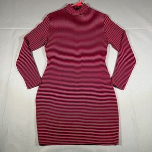 Vintage Ebony Style by Spiegal Striped Bodycon Dress, Long Sleeve Mock Neck Pink